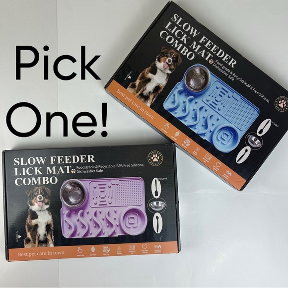 Other - 3-in-1 Dog Slow Feeder Lick Mat Silicone w/ Bowl Suction New Blue or Pink